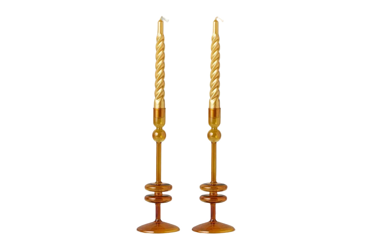 Angelique Glass Candlestick Amber Orange, Single, 10in - r. h. ballard shop & gallery