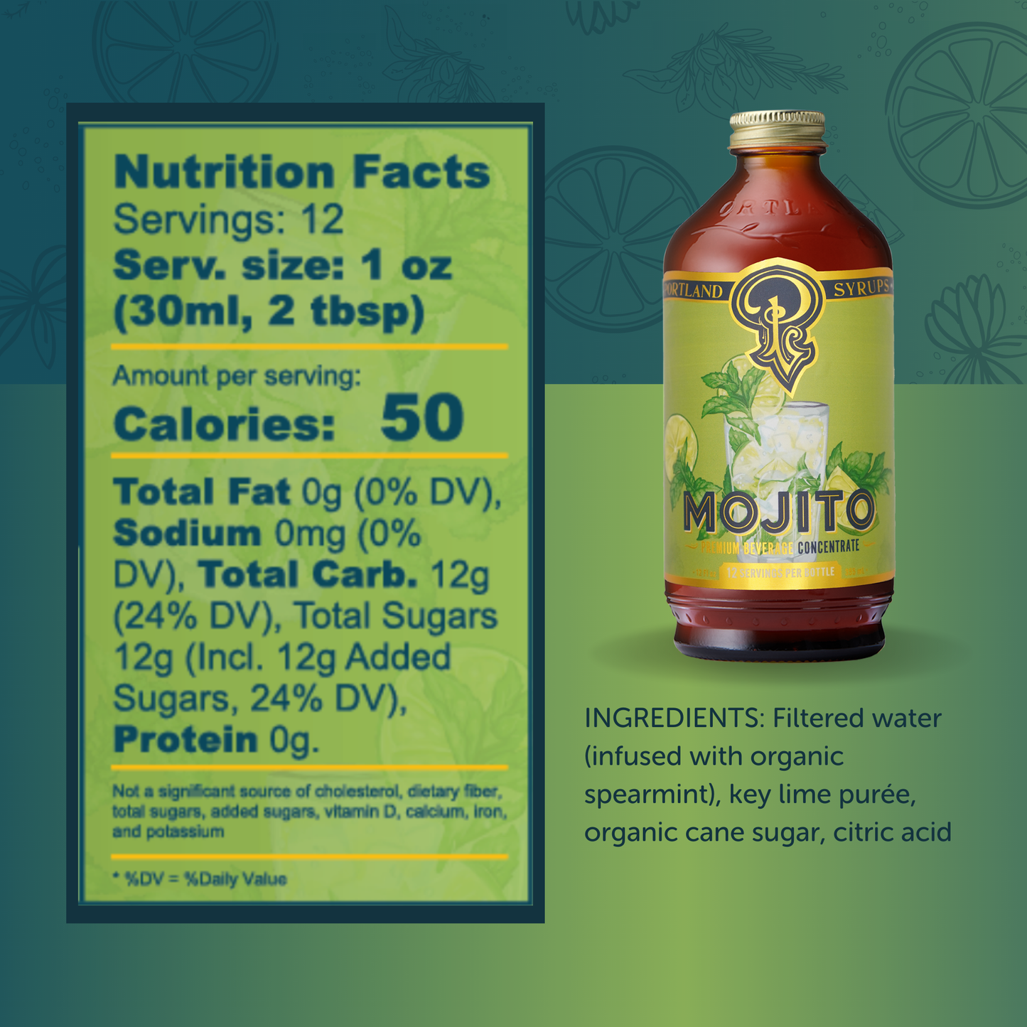Mojito Syrup 12oz - cocktail / mocktail beverage mixer