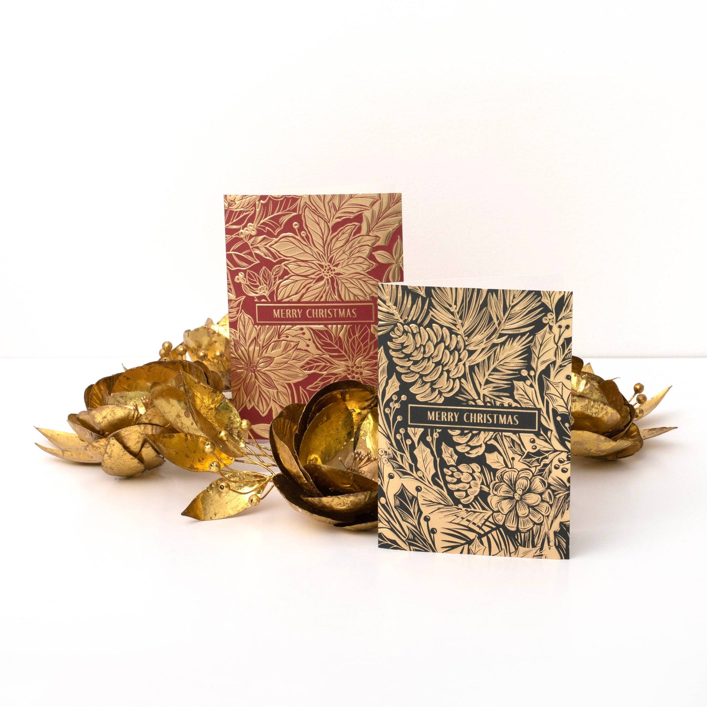 Golden Foliage Poinsettia Holiday Boxed Cards