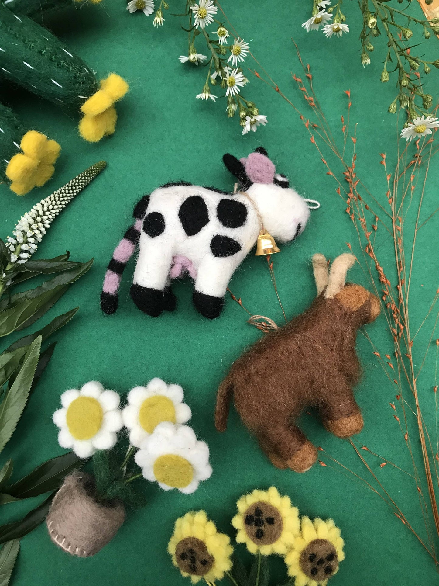 Handmade Needle Felt Daisy the Cow Fair trade Hanging Decor