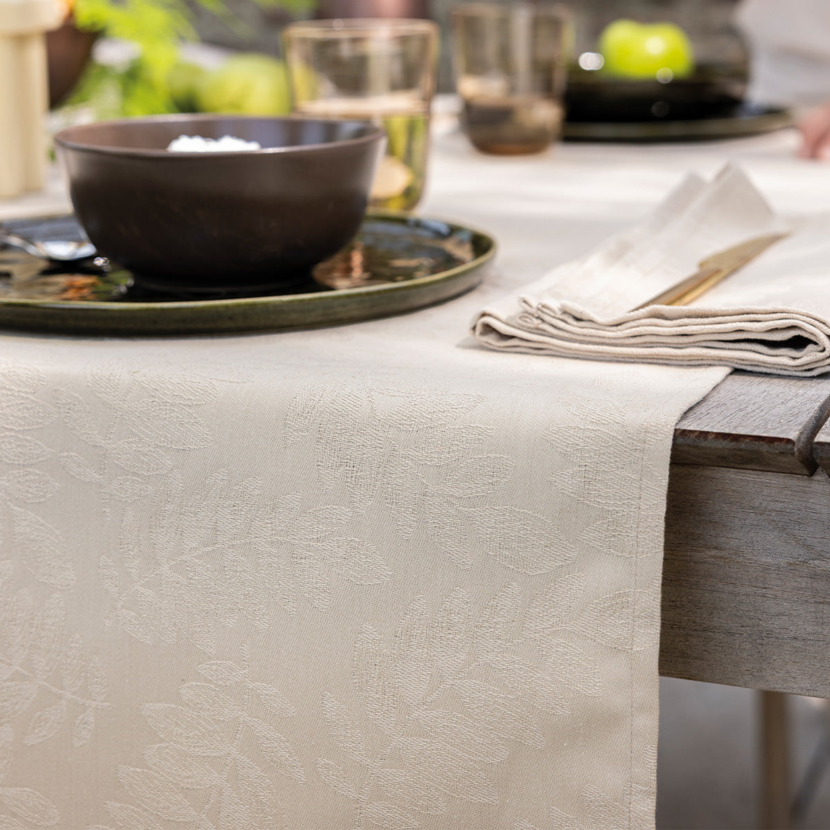 NEW! Vegetal Mood Beige COATED Tablecloth