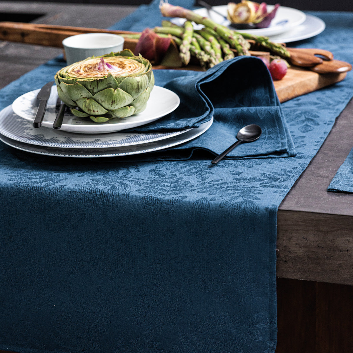 NEW! Vegetal Mood Blue Coated Tablecloth