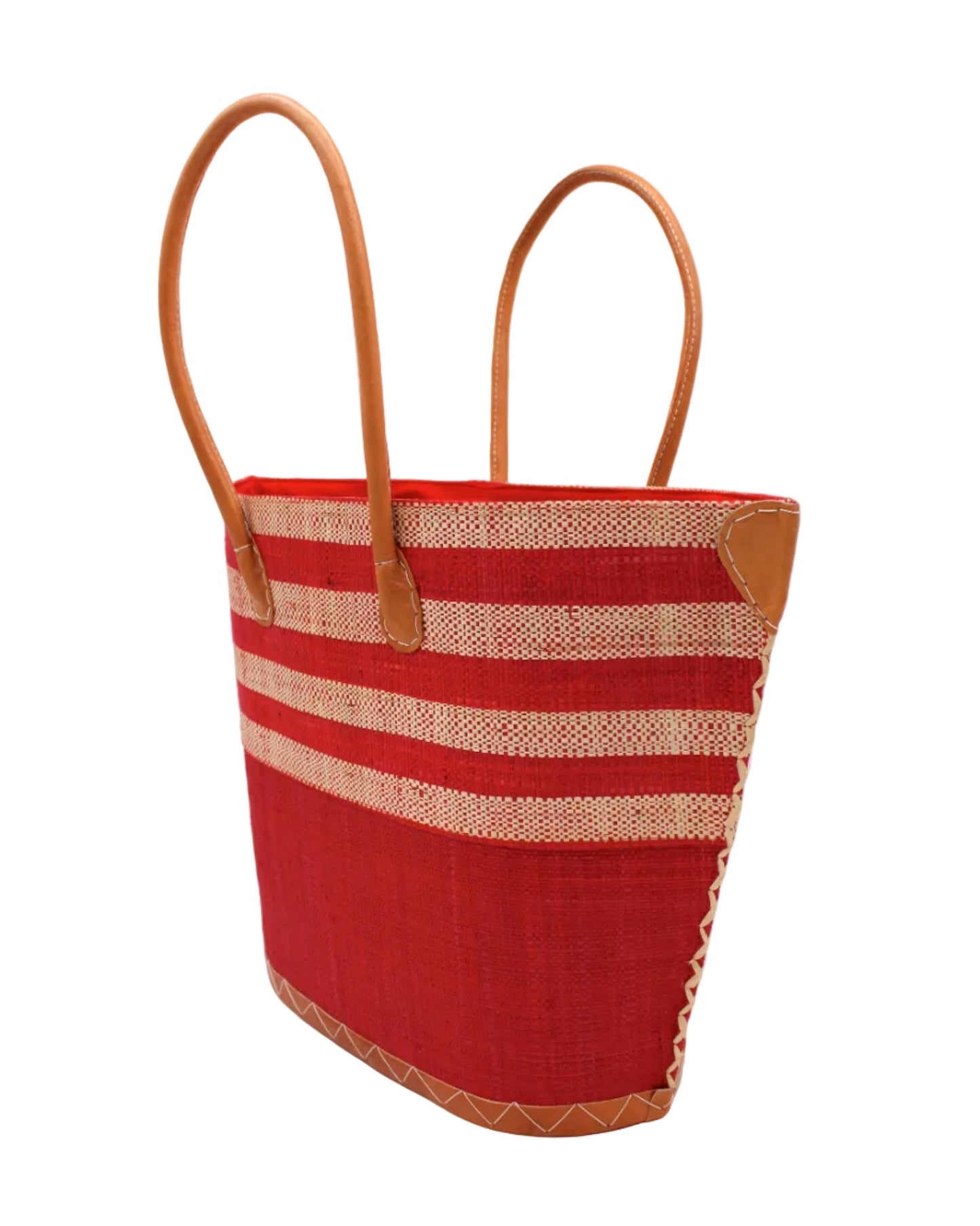 Santa Cruz Two Tone Wide Stripe Raffia Straw Tote Bag: Small: Fuchsia Two Tone - r. h. ballard shop & gallery