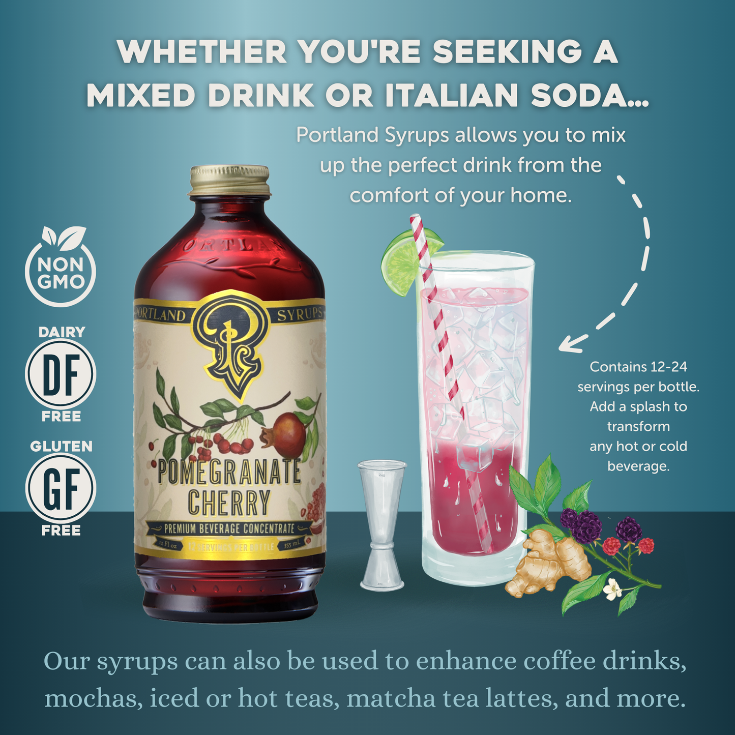 Pomegranate Cherry Syrup 12oz - Cocktail/Mocktail Mixer