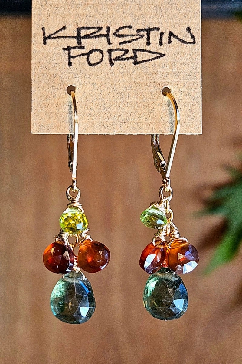 Green Apatite, Hessonite and Peridot Earrings