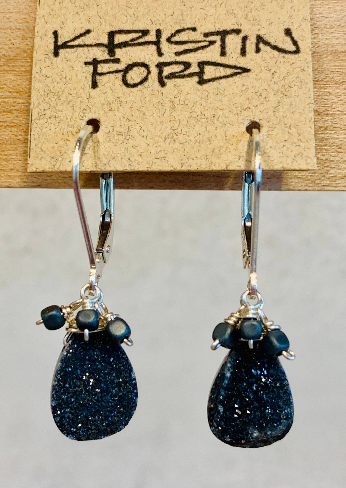 Sterling Silver Black Druzy & Hematite Cluster Earrings
