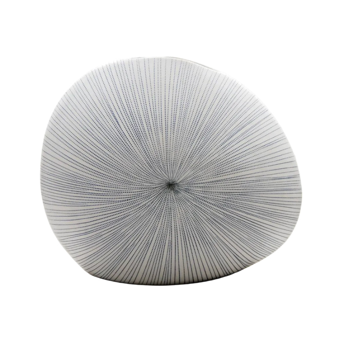 Round, textured vase with a white background