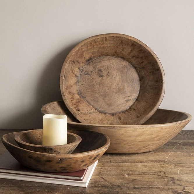 Carved Found Dough Bowls, Large