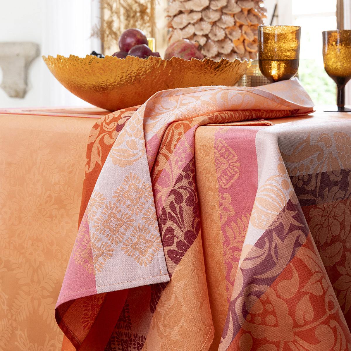 NEW! Mumbai Marigold Orange Tablecloth COATED