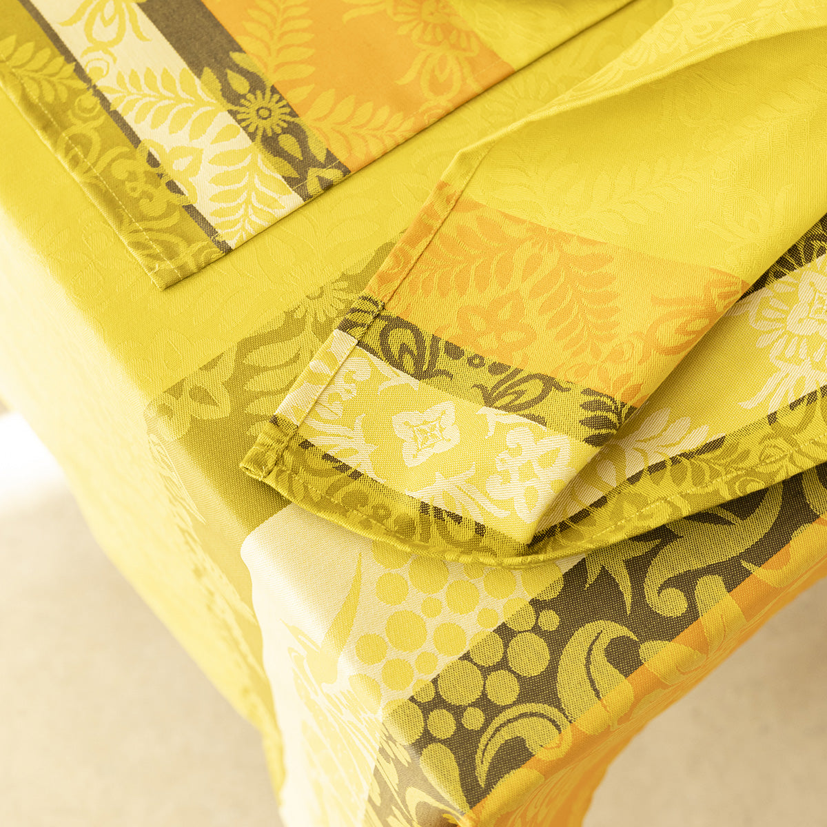 NEW! Mumbai Safran Yellow Tablecloth COATED