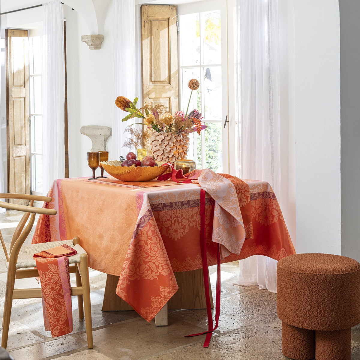 NEW! Mumbai Marigold Orange Tablecloth COTTON