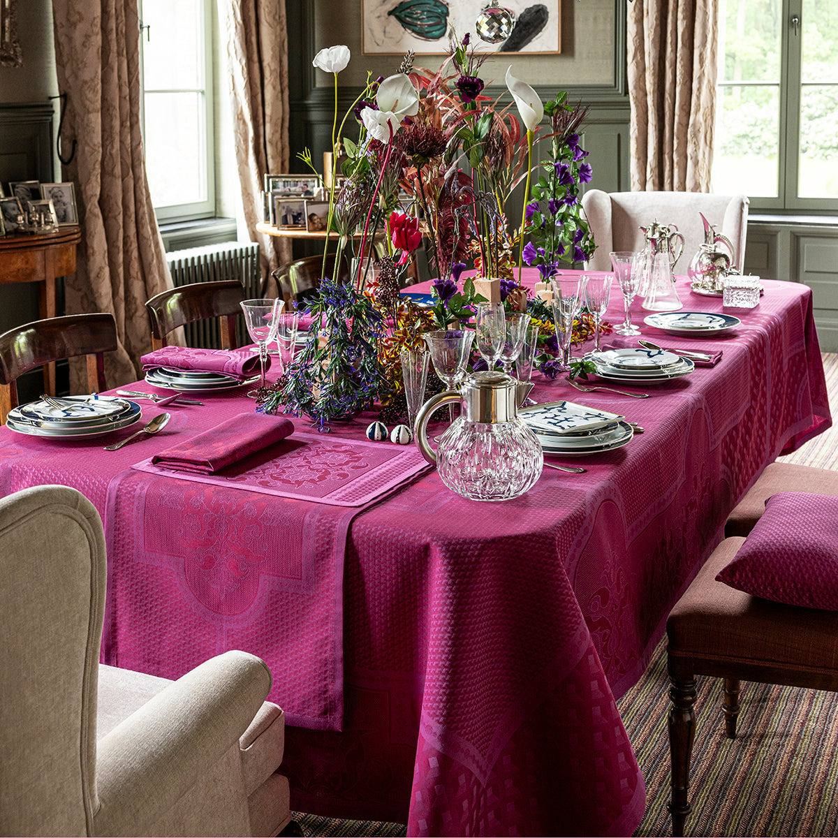 Palais Venetian Pink Magenta Cotton Tablecloth