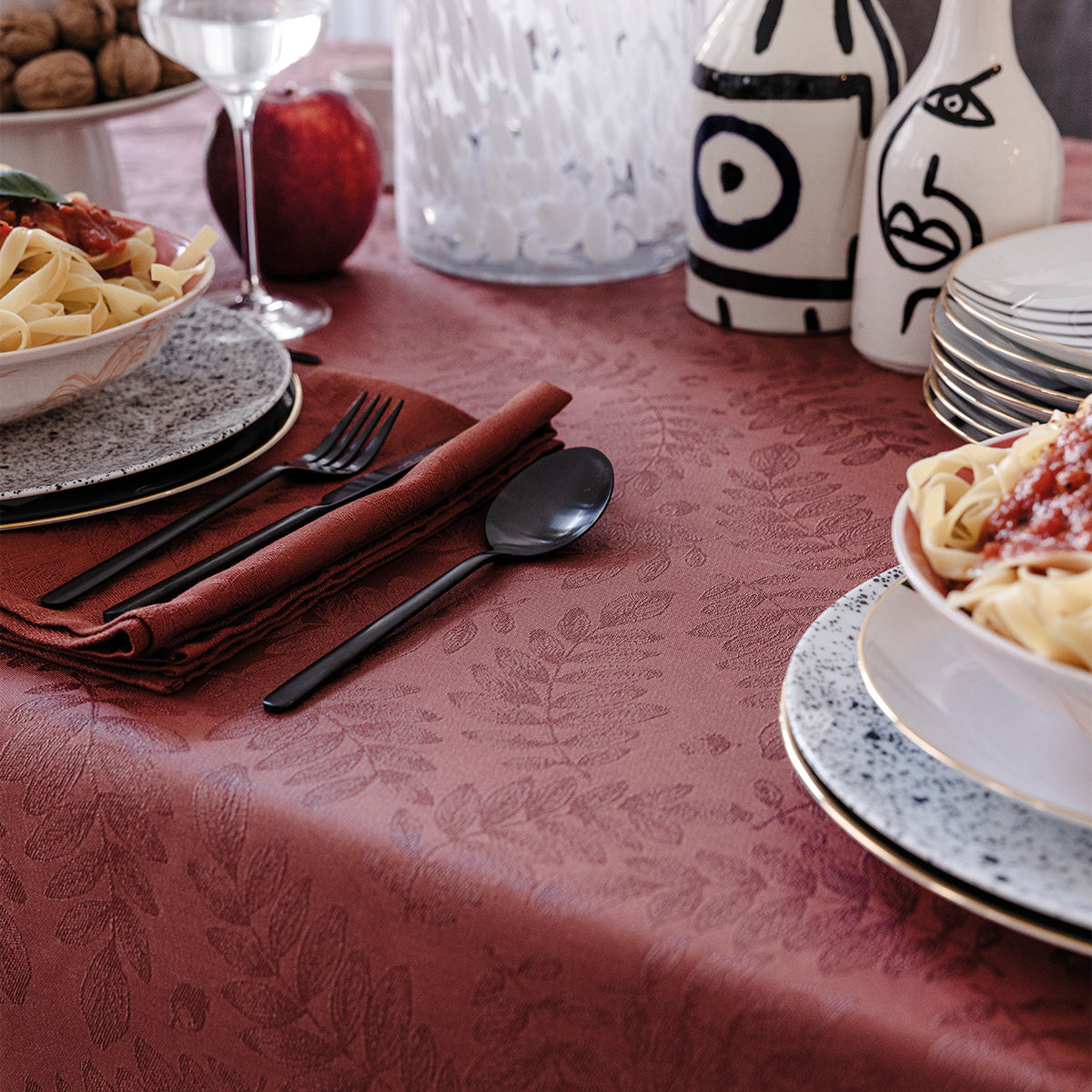 NEW! Vegetal Mood Brick Red Coated Tablecloth