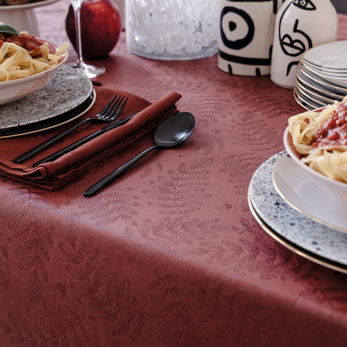 NEW! Vegetal Mood Brick Red Coated Tablecloth