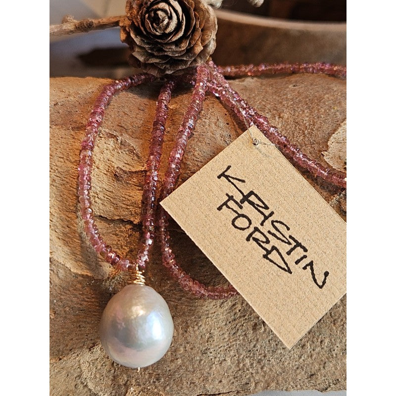 Platinum Pearl & Pink Tourmaline Necklace