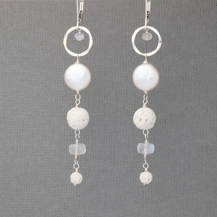 Pearls & Rainbow Moonstone Earrings
