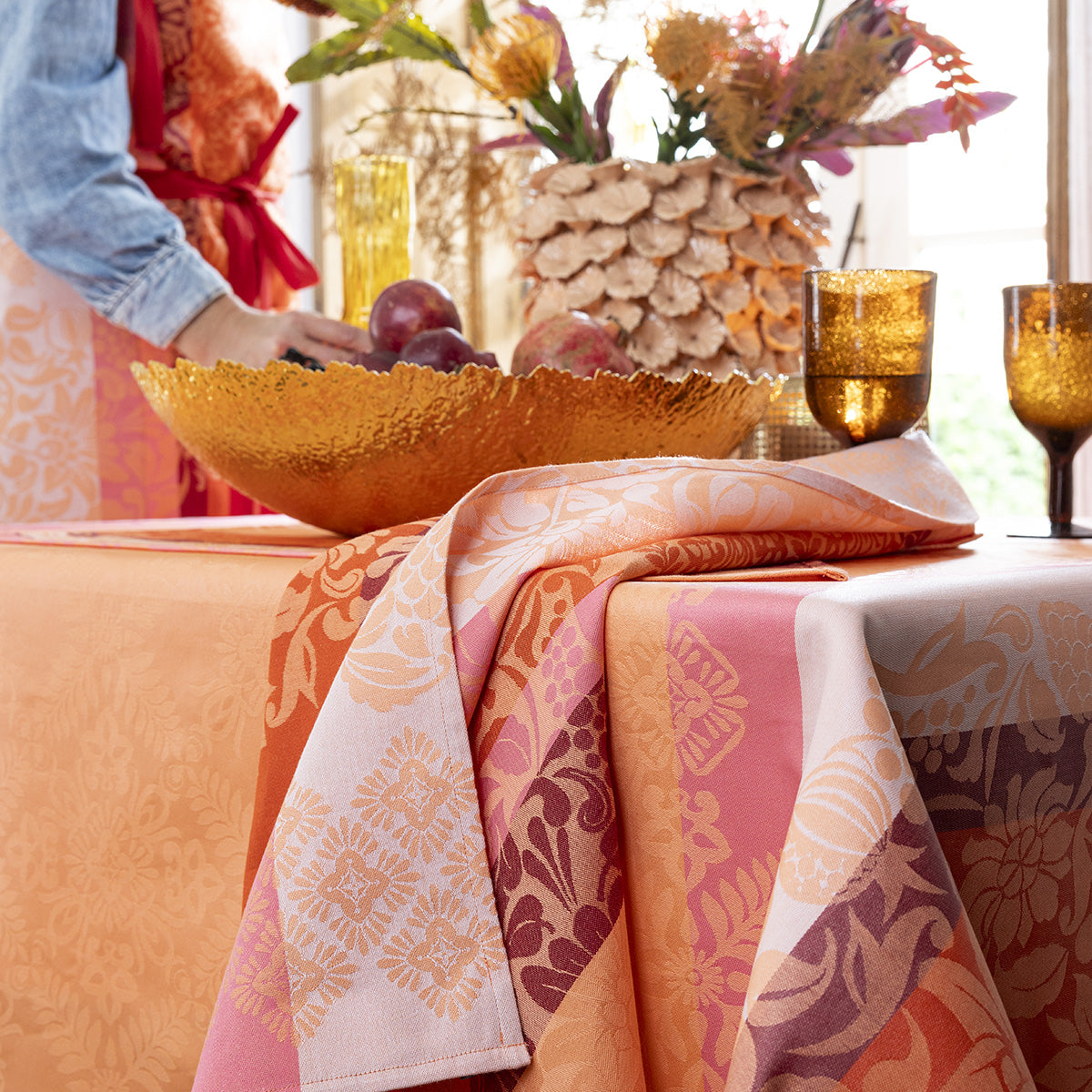 NEW! Mumbai Marigold Orange Tablecloth COATED