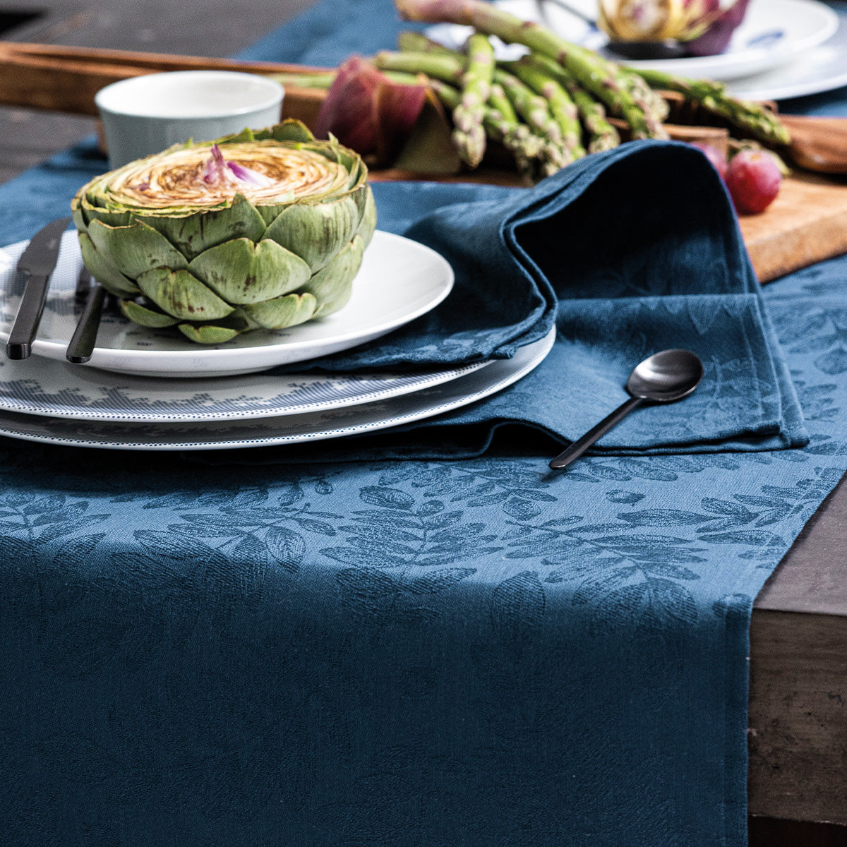 NEW! Vegetal Mood Blue Coated Tablecloth