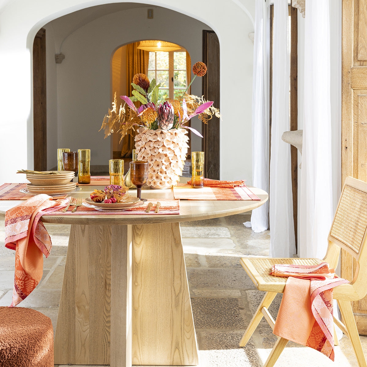 NEW! Mumbai Marigold Orange Tablecloth COATED