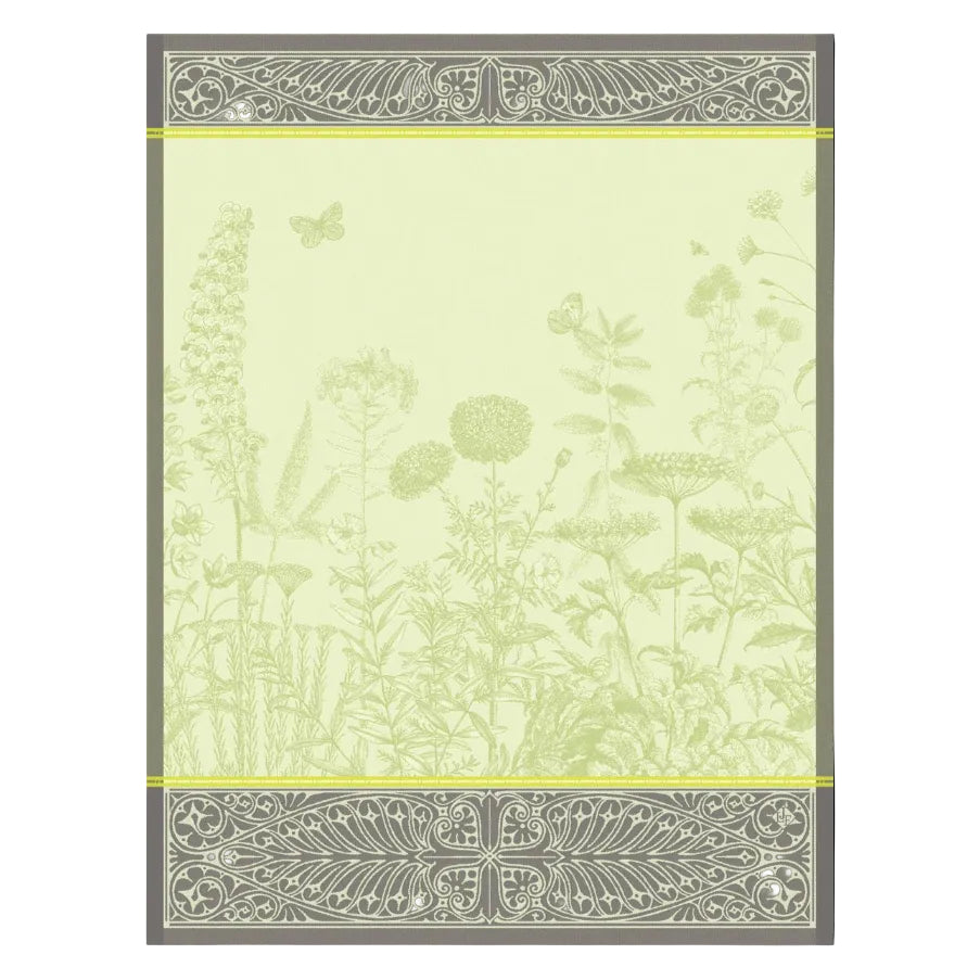 Decorative book cover with floral pattern and ornate borders on a light green background