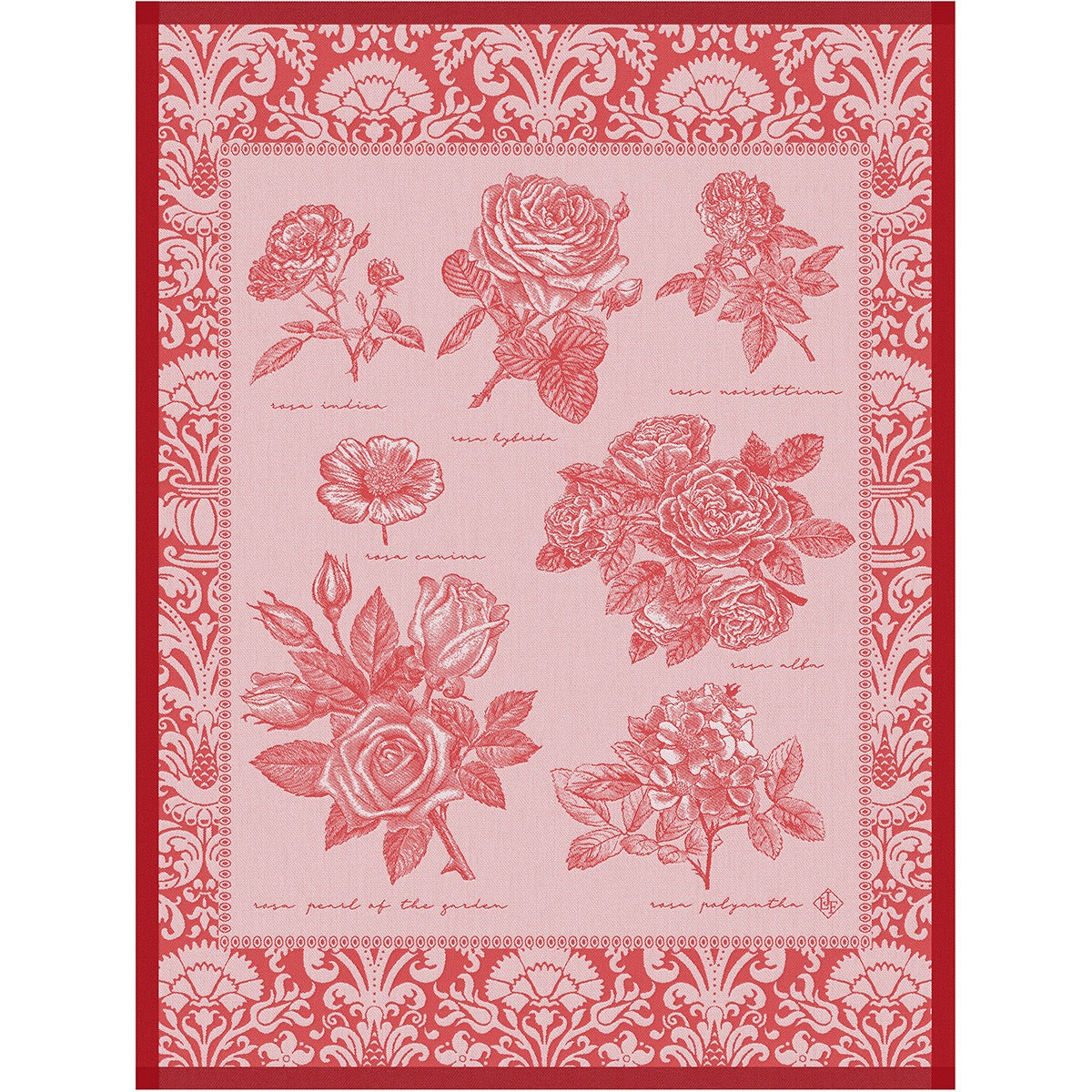 Jardin des Roses Red Tea Towel