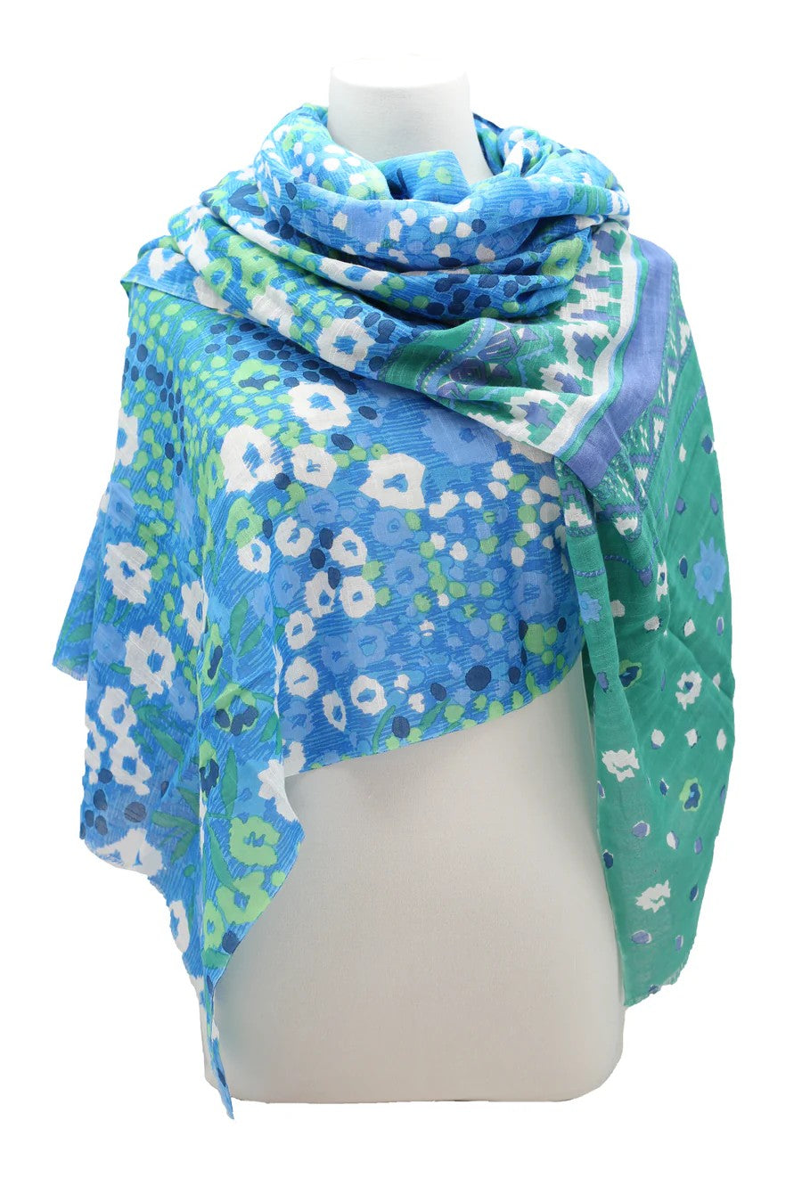 Valdemosa, Green and Blue Cotton Scarf/Wrap