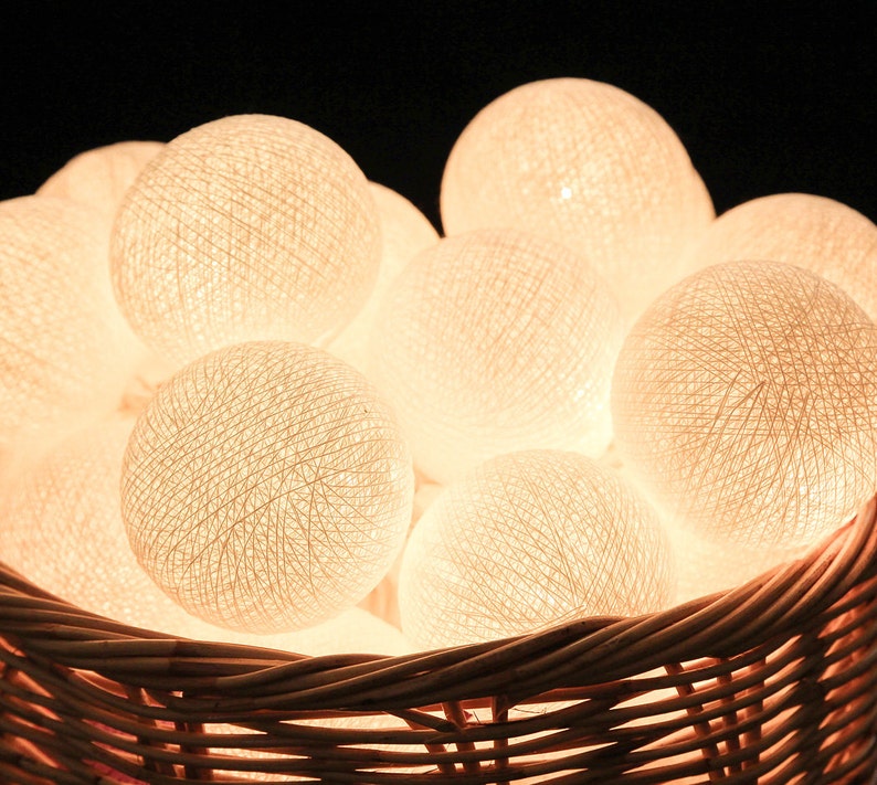 24ft Handmade White Cotton Ball String Lights