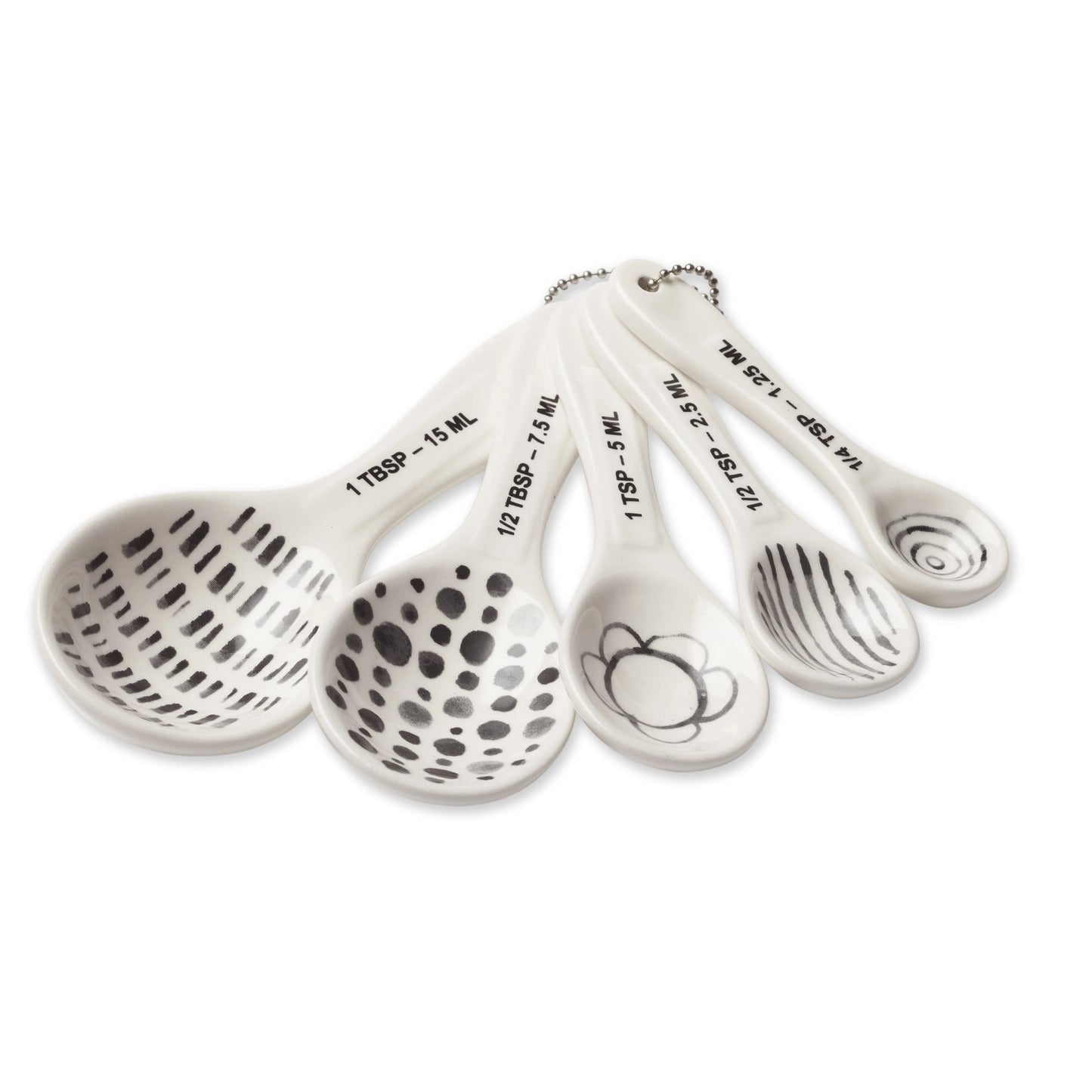 ceramic measuring spoons with black detail design