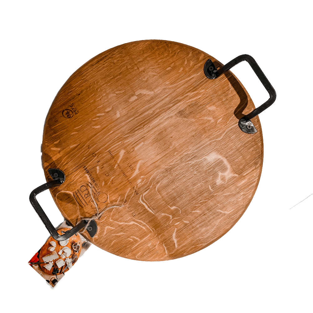Medium Round French Reclaimed Wine Barrel Platter w/ Iron Handles