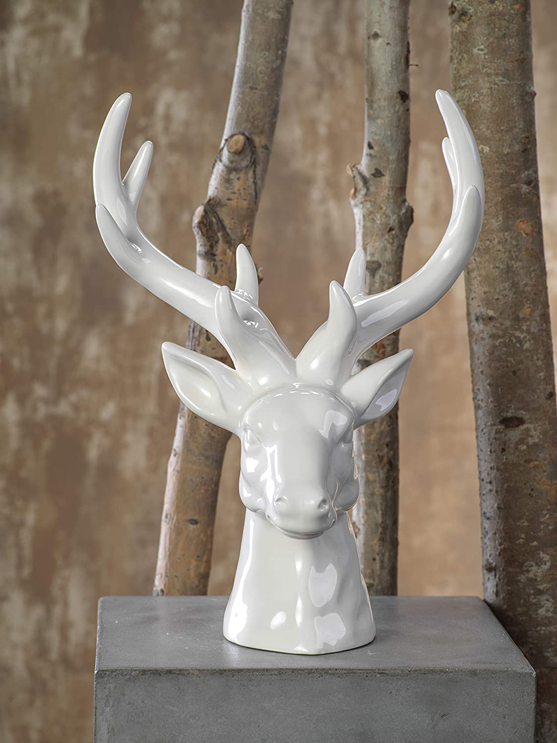 Large Ceramic White Stag Head