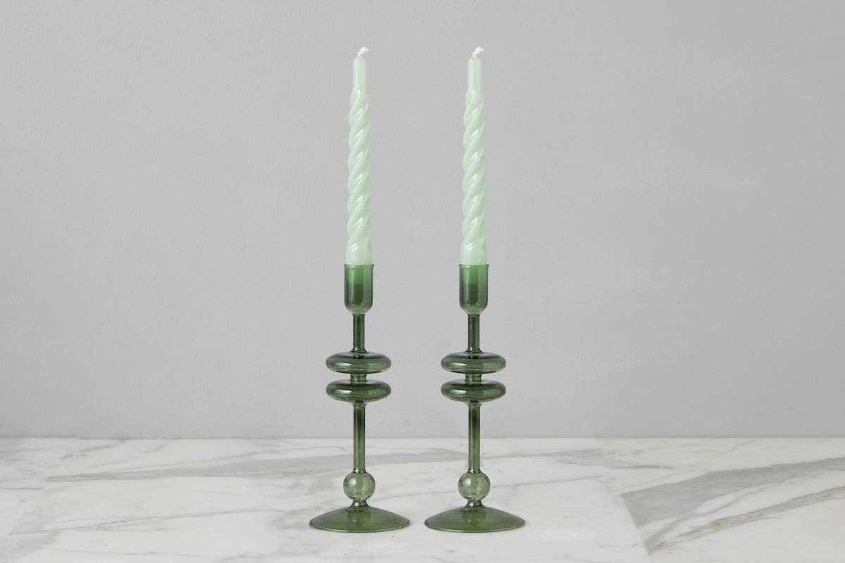 Emerald Glass Candlestick Pair, Small - r. h. ballard shop & gallery