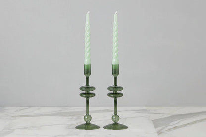 Emerald Glass Candlestick Pair, Small - r. h. ballard shop & gallery