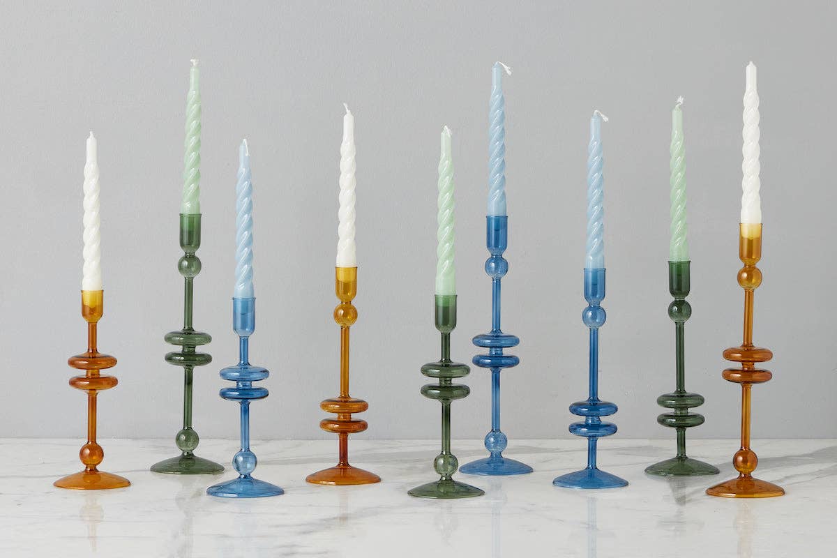 Emerald Glass Candlestick Pair, Small - r. h. ballard shop & gallery