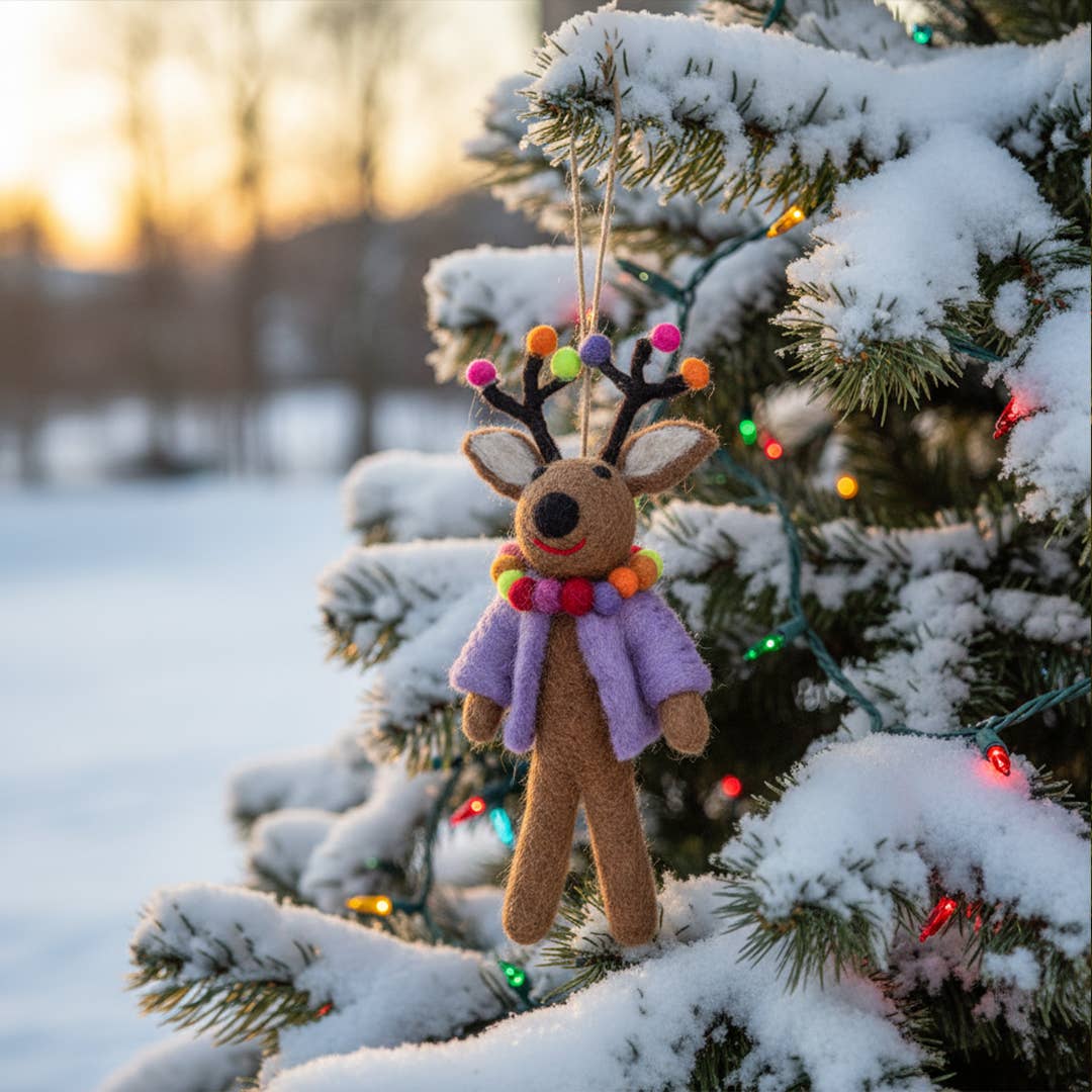 Handmade Felt Donner the Neon Reindeer Christmas Decoration - r. h. ballard shop & gallery