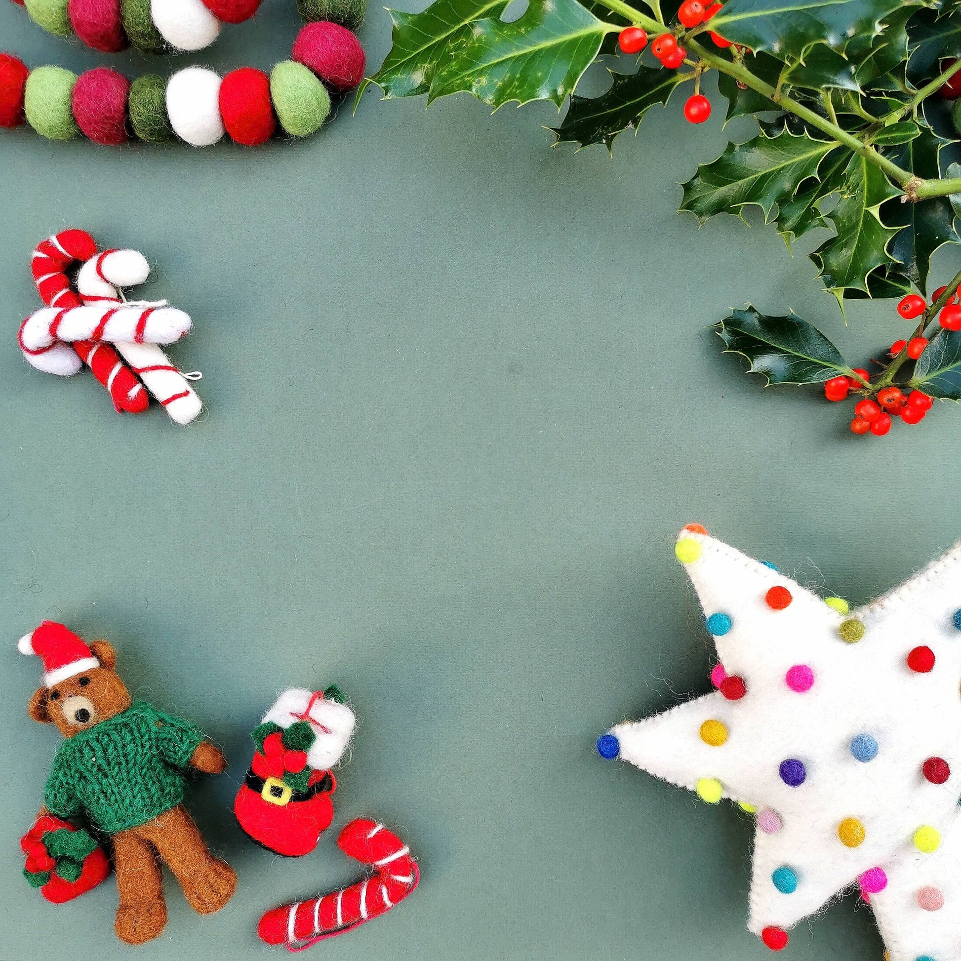 Handmade Felt Pompom Star Christmas Tree Topper Decoration - r. h. ballard shop & gallery