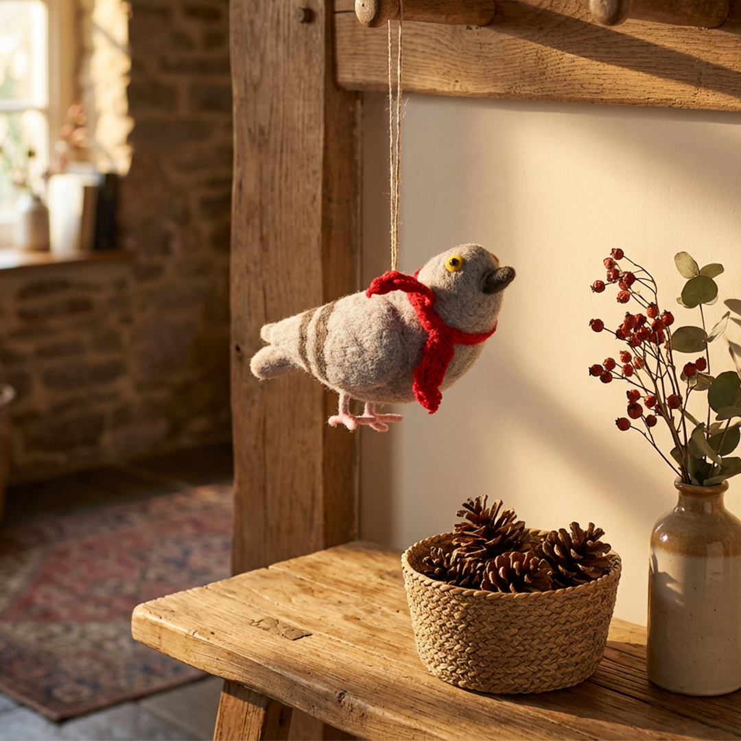 Handmade Pigeon with a Scarf Hanging Bird Decoration - r. h. ballard shop & gallery