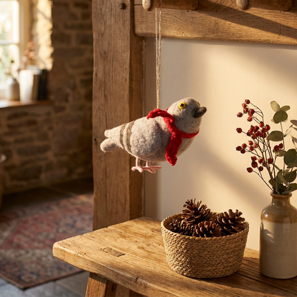 Handmade Pigeon with a Scarf Hanging Bird Decoration - r. h. ballard shop & gallery