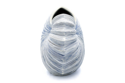 Palm M Blue and White Stripe -Handcrafted Porcelain Vase