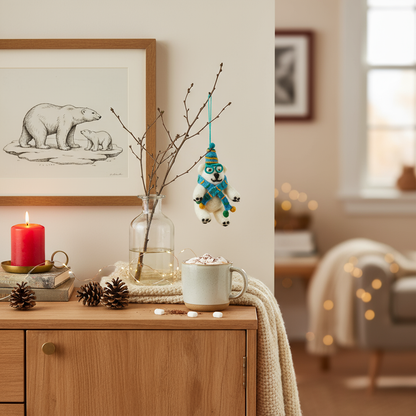 Handmade Felt Cosmo the Polar Bear Xmas Decoration - r. h. ballard shop & gallery