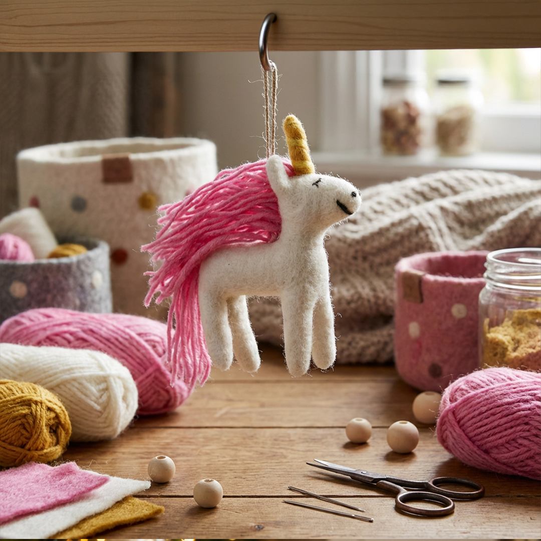 Handmade Felt Mystic Unicorn Hanging Decoration - r. h. ballard shop & gallery
