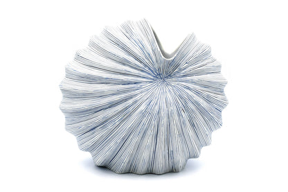 Palm M Blue and White Stripe -Handcrafted Porcelain Vase