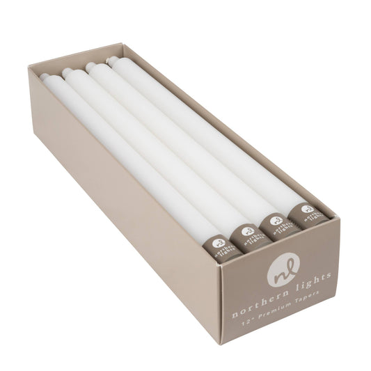 12" Taper Candles - 12pc Box: Pure White