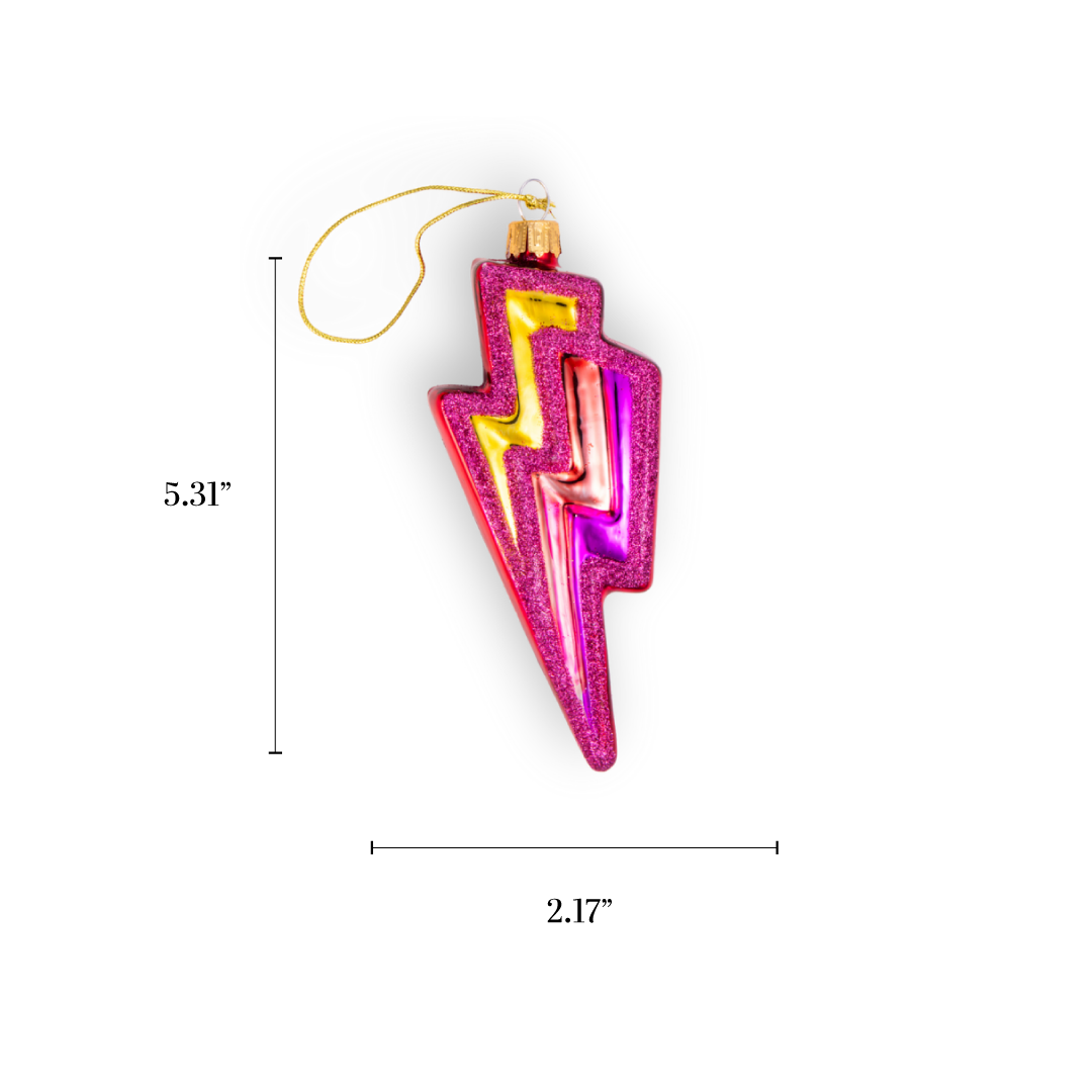 Pink Lightning Bolt Glass Ornament, Handmade