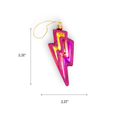Pink Lightning Bolt Glass Ornament, Handmade
