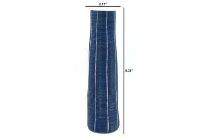 Koza Blue & White Basket Stripe Porcelain Bud Vase