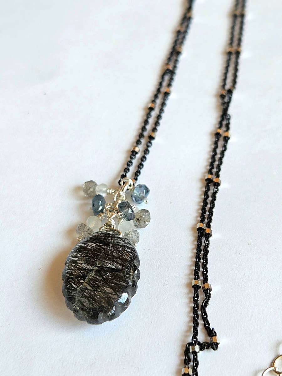 Carved Black Tourmalinated Quartz Necklace NBK0726