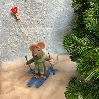 Handmade Felt Sylvia the Skiing Mouse Christmas Decoration - r. h. ballard shop & gallery