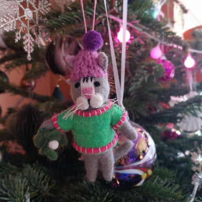 Handmade Felt Mistletoe Meows Christmas Cat Decoration - r. h. ballard shop & gallery