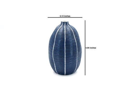 Gugu Basket Weave Texture Blue and White Stripe Porcelain Vase