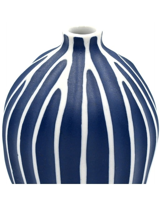 Gugu Small Blue & White Stripe Porcelain Vase